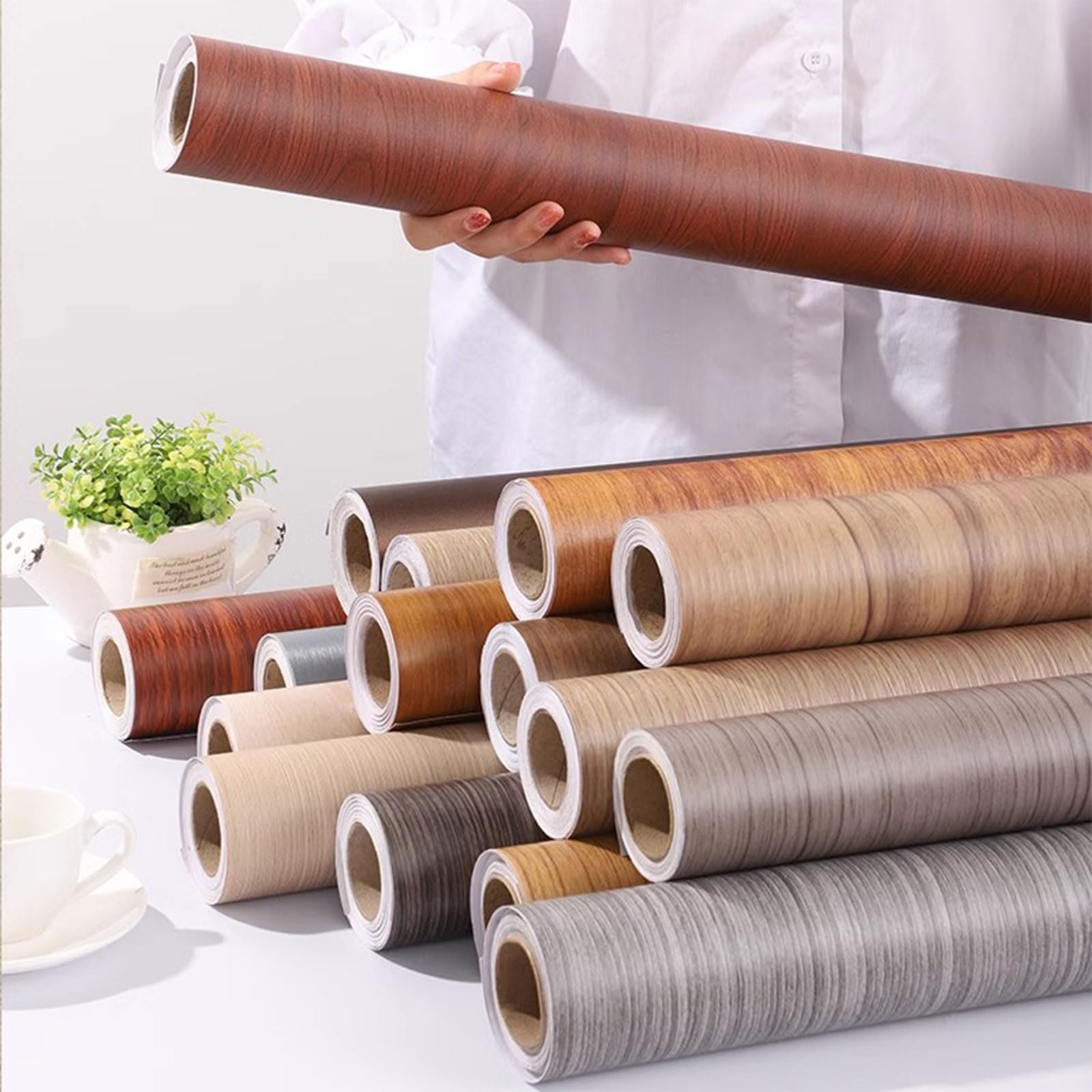 Samoprzylepna tapeta imitująca drewno Wodoodporna samoprzylepna folia PVC o wyglądzie drewna wielokolorowa ściana meblowa o wielu rozmiarach(Tisch Folie 007,60W x 500L cm)
