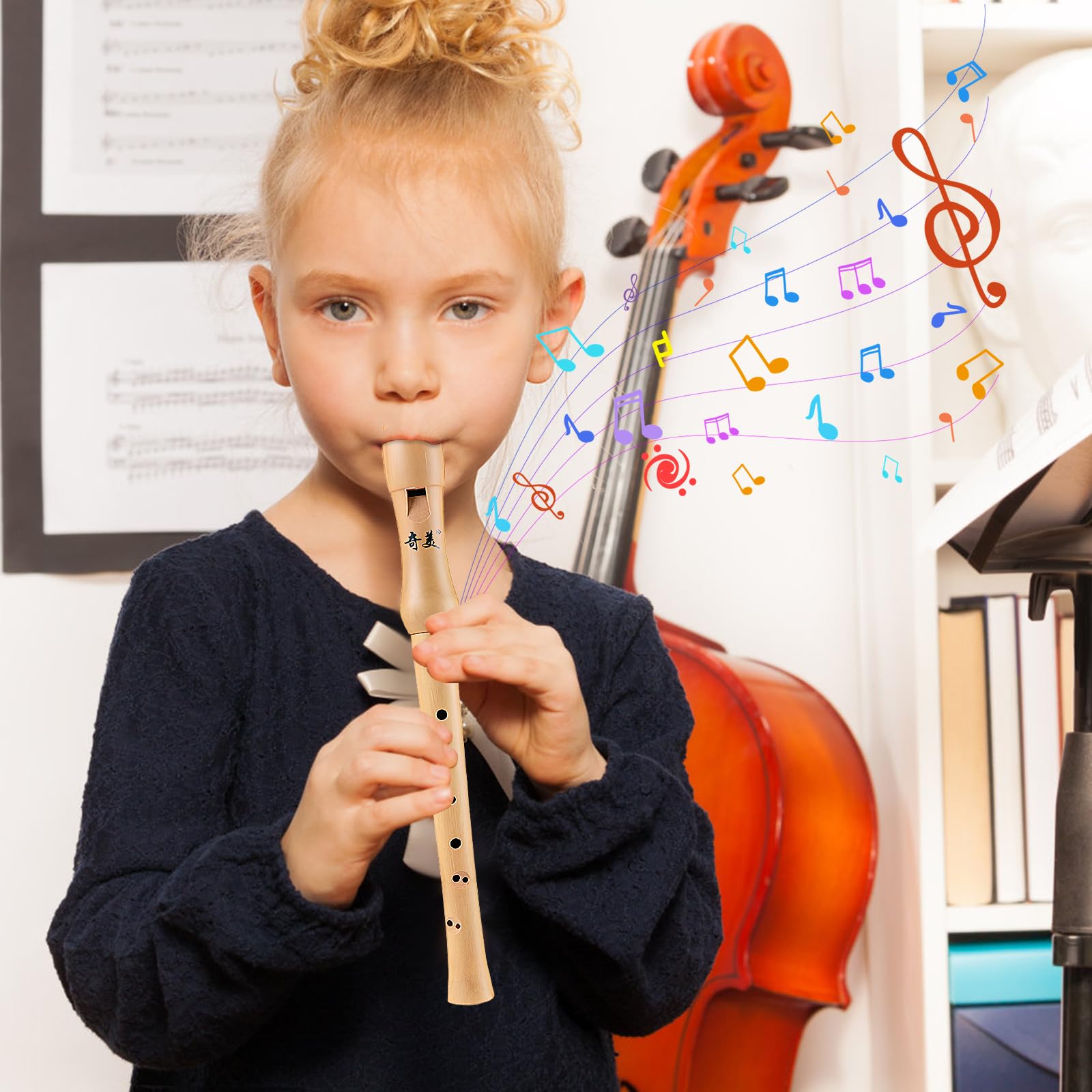 Volumoon Bois d’Érable Flûte à Bec Soprano Doigté Baroque/Allemand, Set Cadeau, Flûte Rigide, pour Enfant et Adulte Débutants