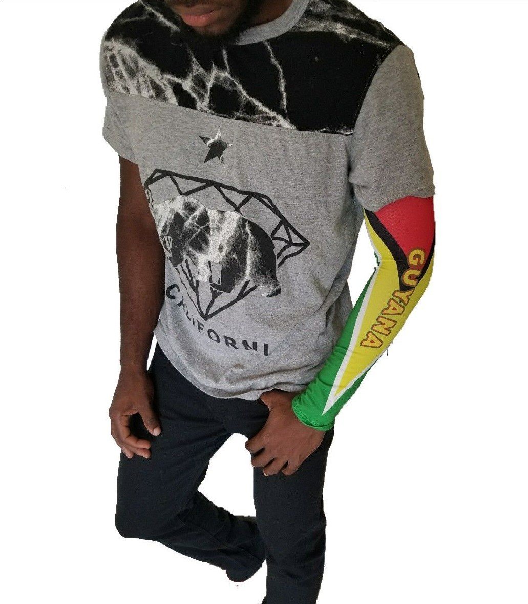 BUNFIREs Guyana Guyanese Flag Rasta Arm or Calf Sleeve Medium Size 1 Sleeve for Men Women Sunblock Cooler Protective Sports