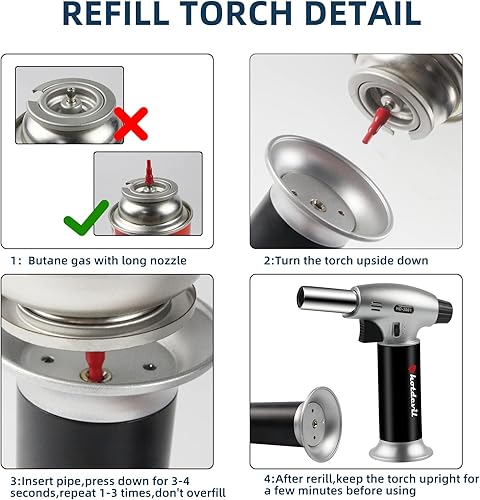 Miniatura 5 de Hotdevil Antorcha culinaria de butano de 0.23 oz (6 g), tanque recargable, para cocinar, encendedor para todos los cartuchos de butano, soplete de