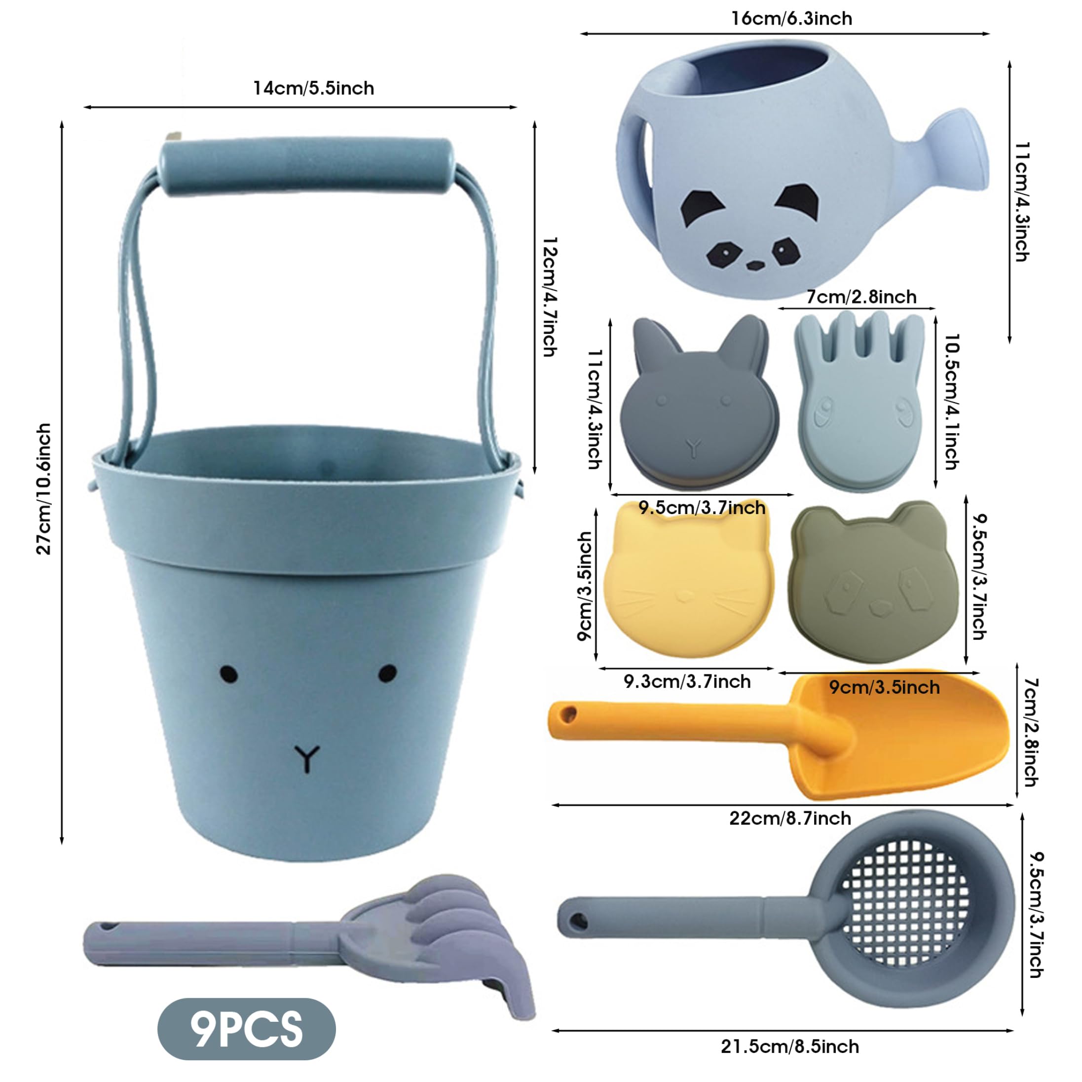 Set di giocattoli di sabbia in silicone Set di 9 pezzi di giocattoli da spiaggia di design di coniglio per bambini Kit di giochi d'acqua con sabbia interattivi per i genitori Divertimento all'apert