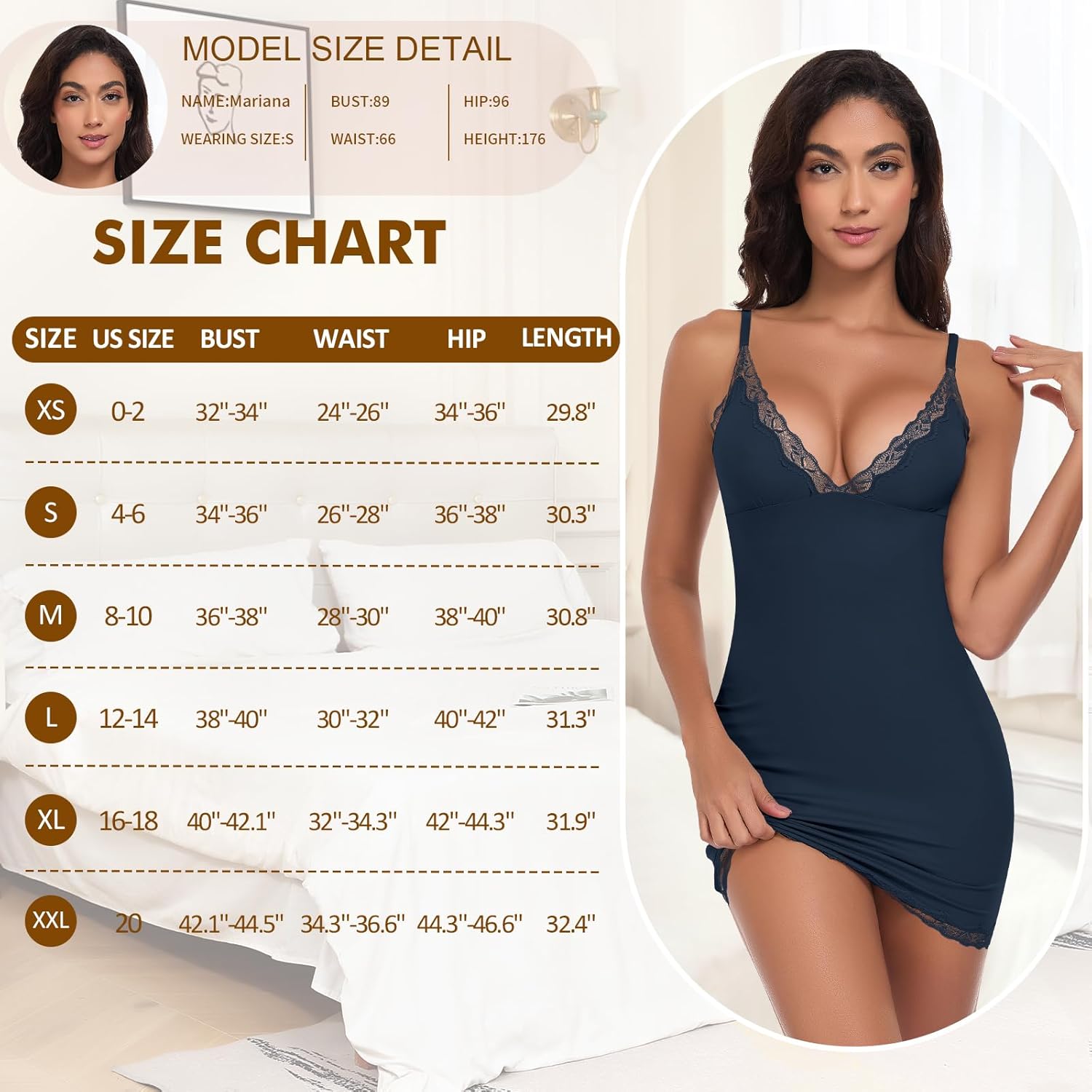Full Slip for Women Under Dress Slim Slip Dress Adjustable Straps Nightgown V Neck Sleepwear Cami Mini Dress - Image 7