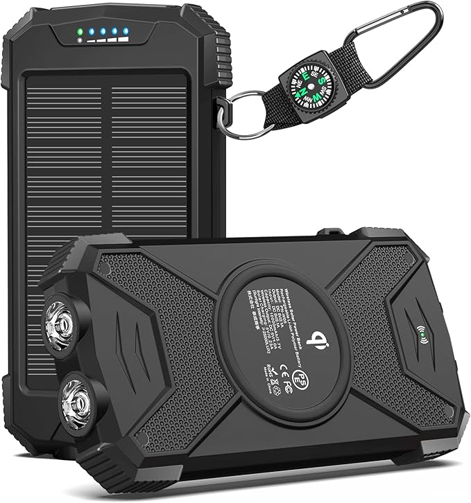 BLAVOR Solar Power Bank, Qi Wireless Charger 10,000mAh