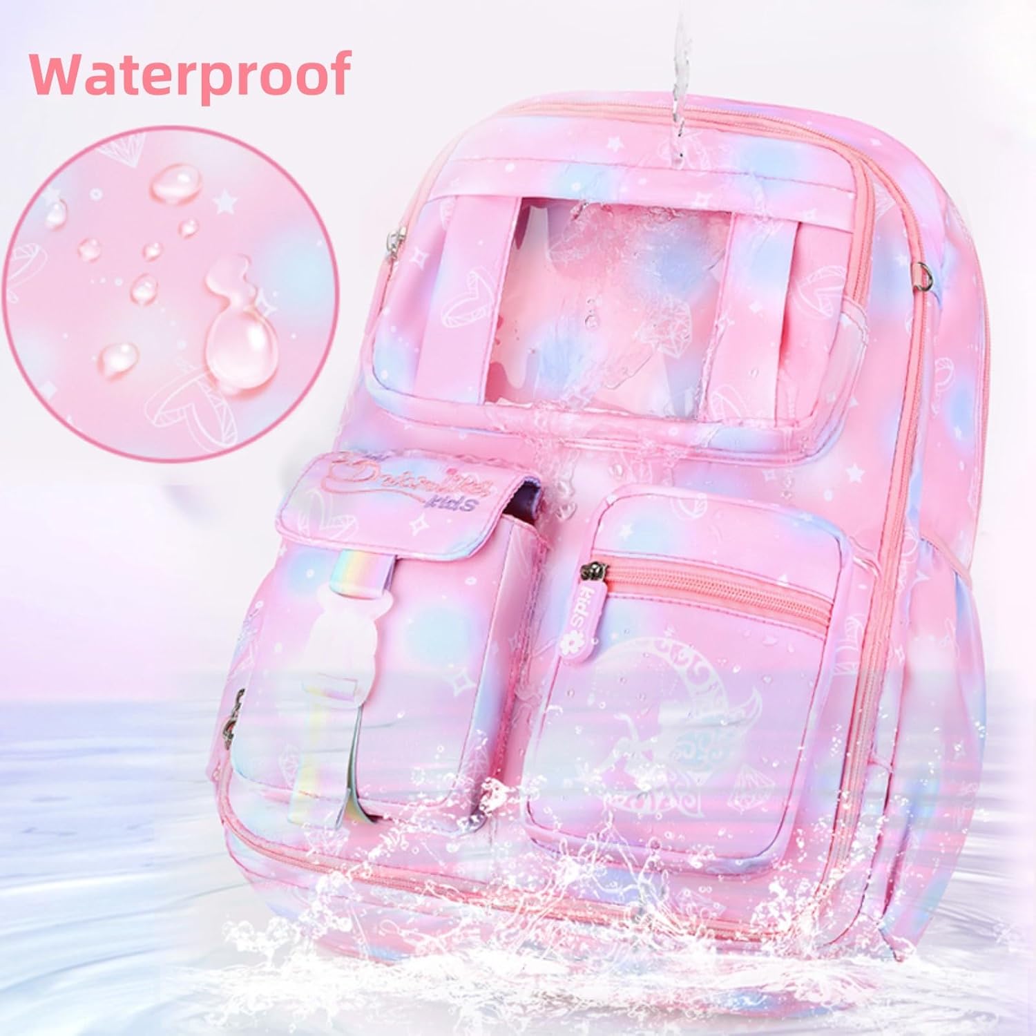 Girls Backpack, Kids Bookbag for Elementary School, Lightweight with Compartment, Blue - Image 5