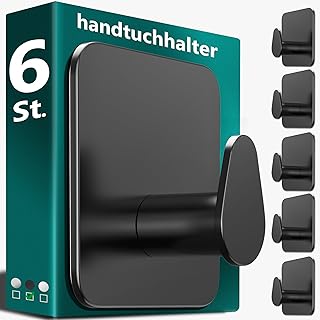 4smile Toallero sin taladrar, color negro, juego de 6 toalleros de baño, ganchos adhesivos ovalados de acero inoxidable, ganchos resistentes al agua para baño, inodoro, cocina - ganchos autoadhesivos