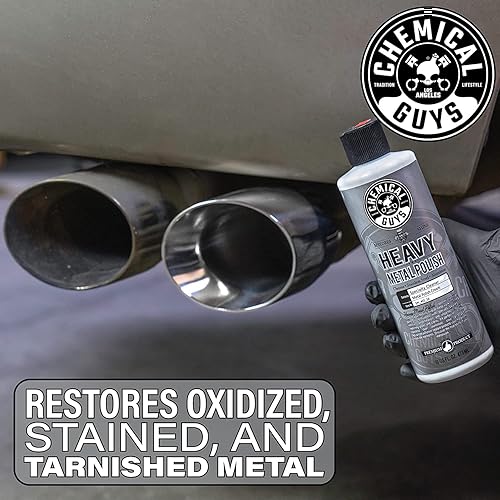 Miniatura 3 de Chemical Guys, Heavy Metal Polish SPI_402_16 - Abrillantador pesado restaurador y protector para metales (16 oz) y toallas de microfibra de grado