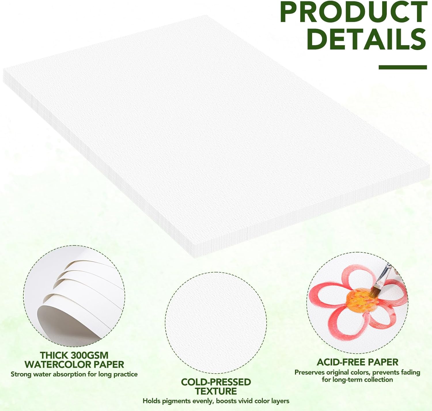 30 Sheets Large Watercolor Paper, 22x30 Inches Cold Press Water Color Paper, 300GSM Heavyweight Blank Art Supplies for Beginners Artists Professionals Drawing Painting Activities