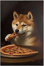Jigsaw Puzzle 500 Pieces for Adults Shiba Inu Enjoying Pizza Animal - Home Decor Kids Entertainment Toy Family Fun Game Perfect Dog Lovers