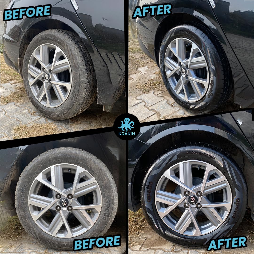 KRAKIN Tyre Shine Gel for Car & Bike (200ml) | Gives Tyre Wet & Glossy Look | Tyre Polish for Zero Dust Attraction & Streak-Free Black Finish - Image 4 thumbnail