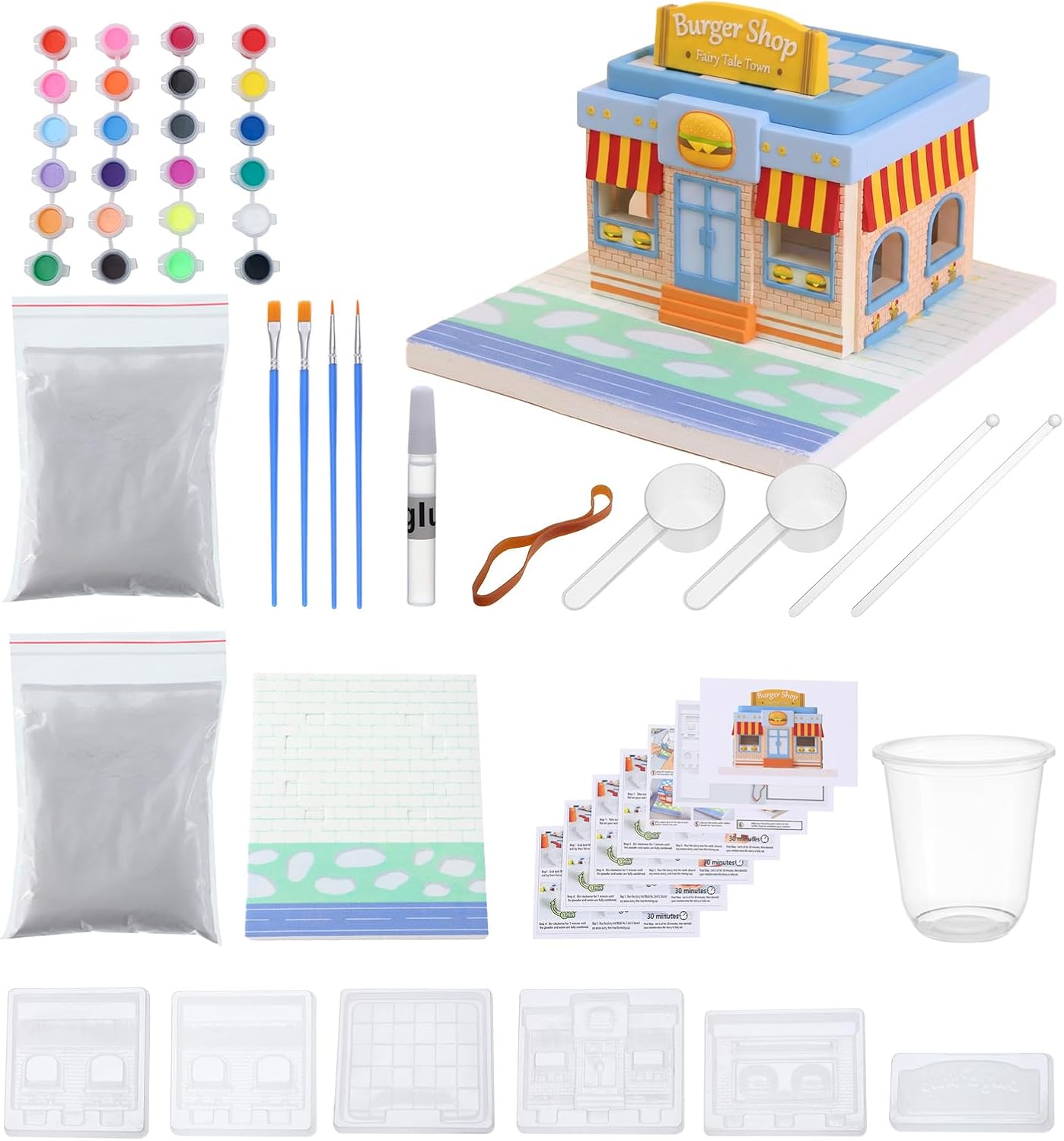 GloomGlo DIY Plaster Painting Burger Shop Kit - Paint & Create Freely, All-Inclusive Craft Set for Kids, Teens & Adults, Creative Art Craft, Home Decor Figurines, Gift for Birthdays & Holidays