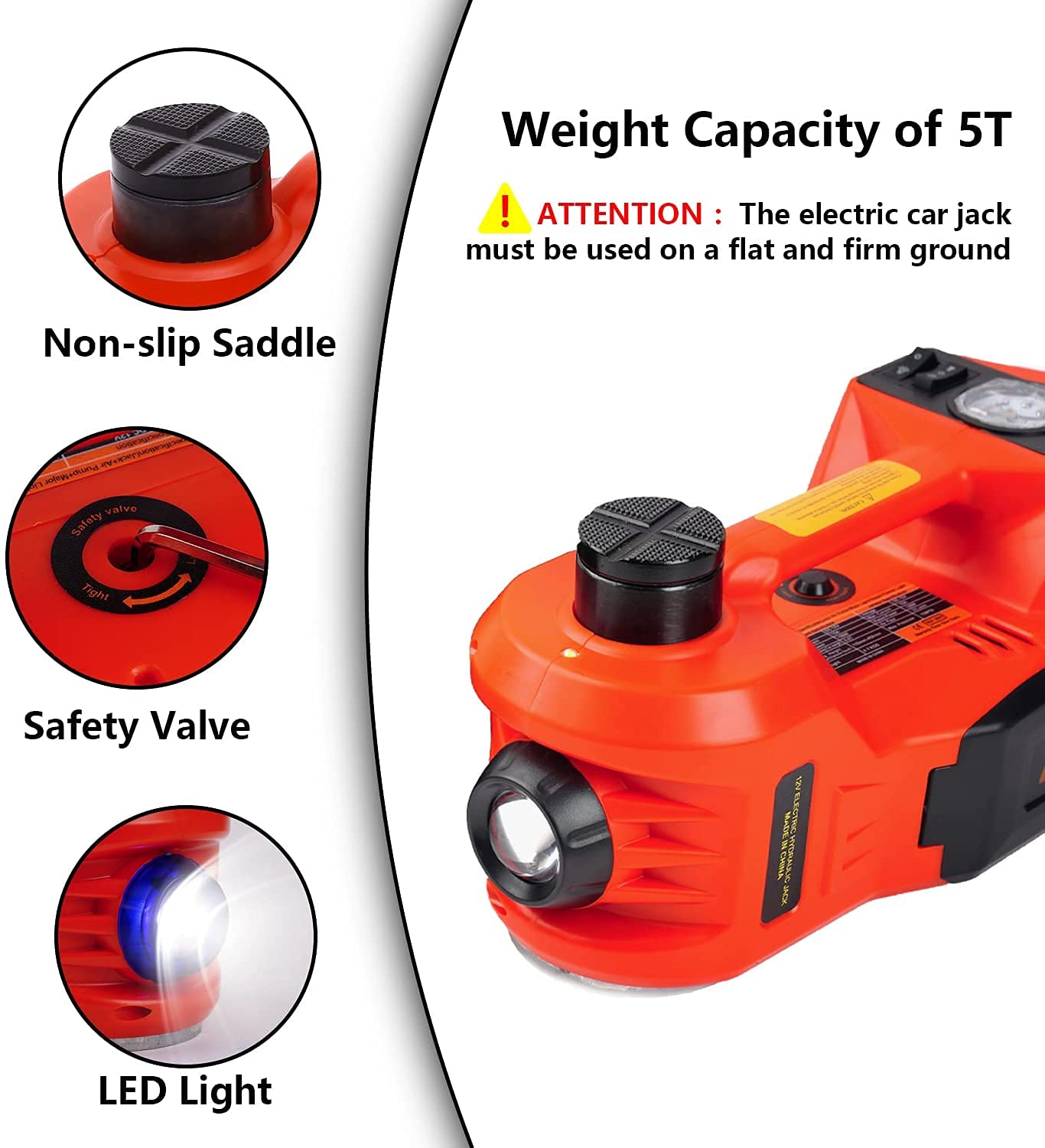 Buy STANDTALL Electric Car Jack with Tire Imflator Pump, 5 Ton 12V