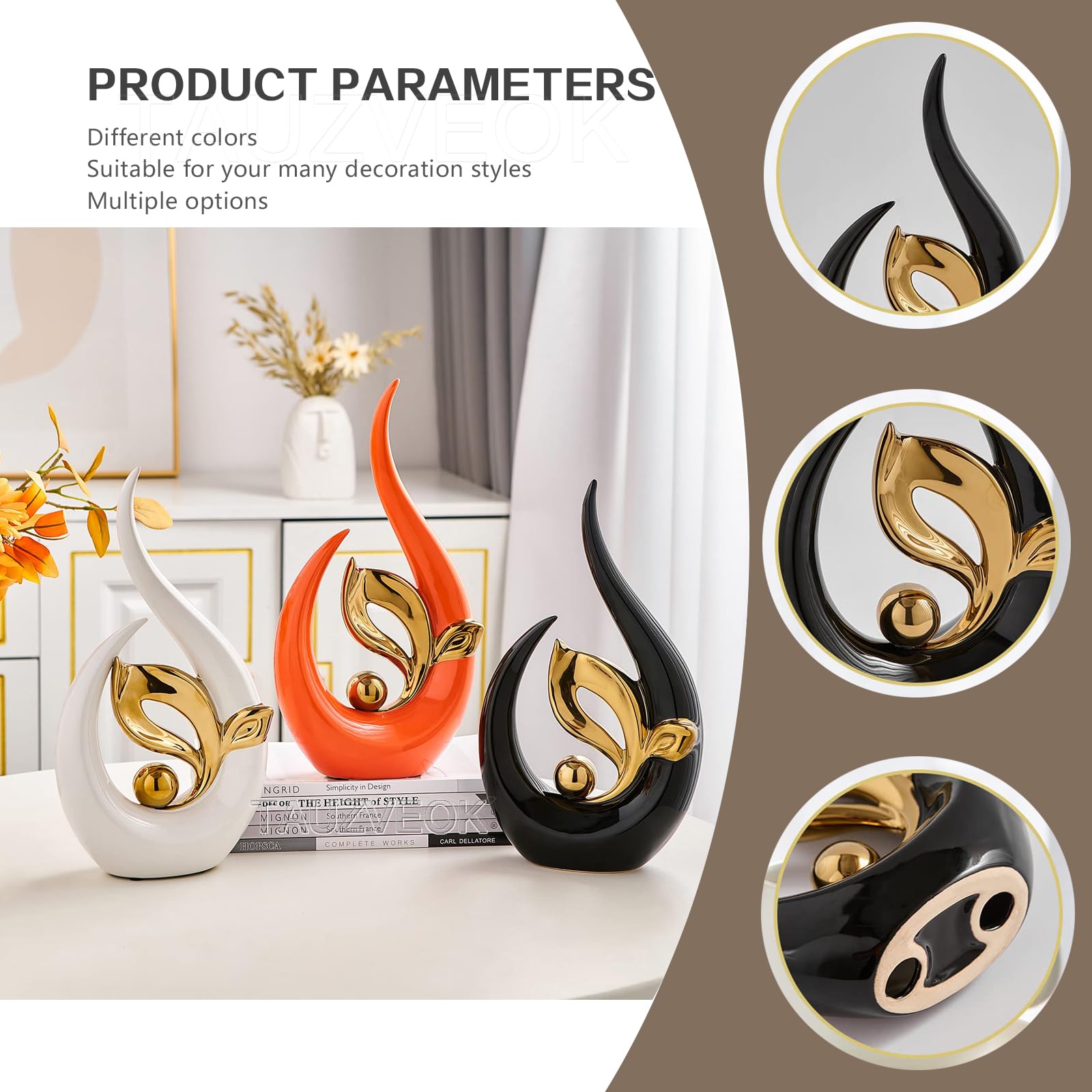 Abstrakte Skulptur deko, Modern Keramik Handwerk, für Dekoration Schlafzimmer Tischdekoration Büro Wohnungs Skulpturen Und Statuen, Weiß Gold Set