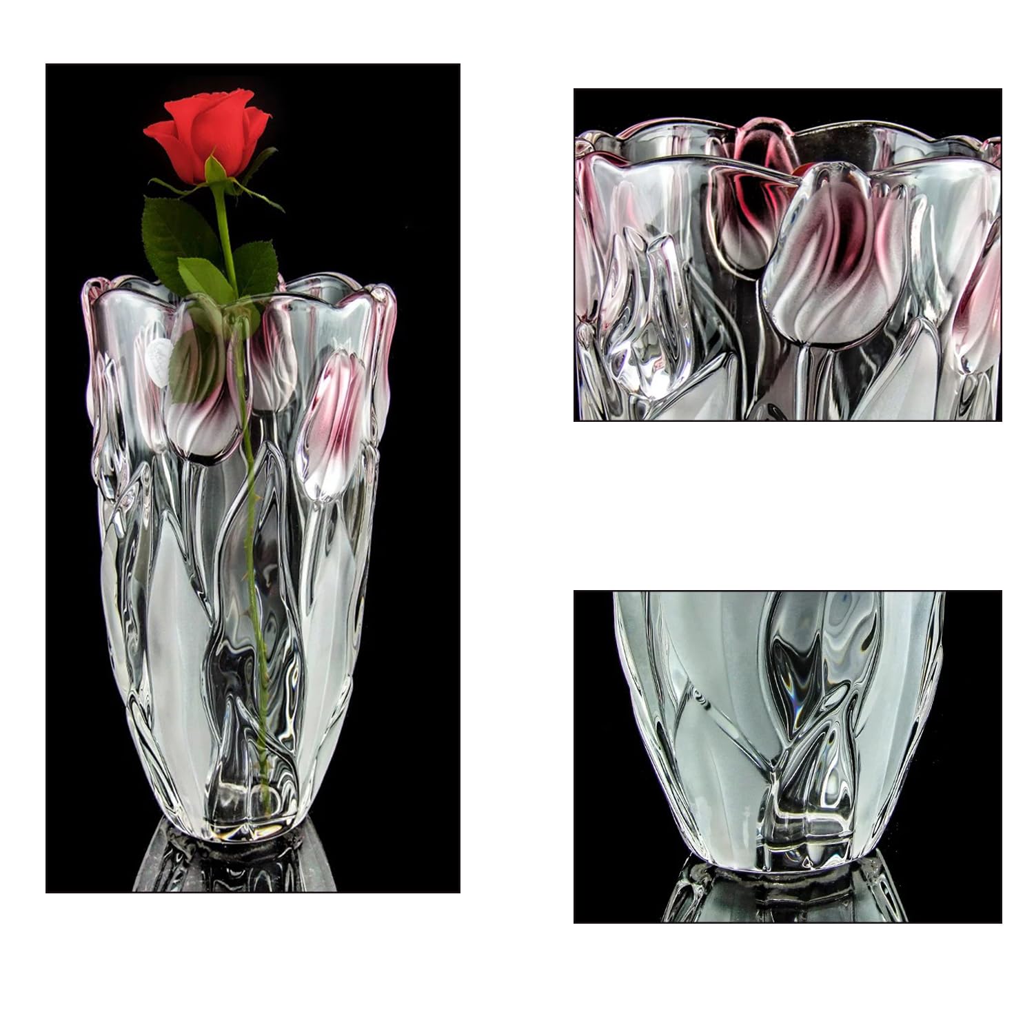 Szklany wazon na kwiaty o wysokości 23,6 cm, unikalne kryształowe wazony na stoły, dekoracje centralne, w kształcie vintage i tulipanów, duże wazony, prezenty na Boże Narodzenie, Święto