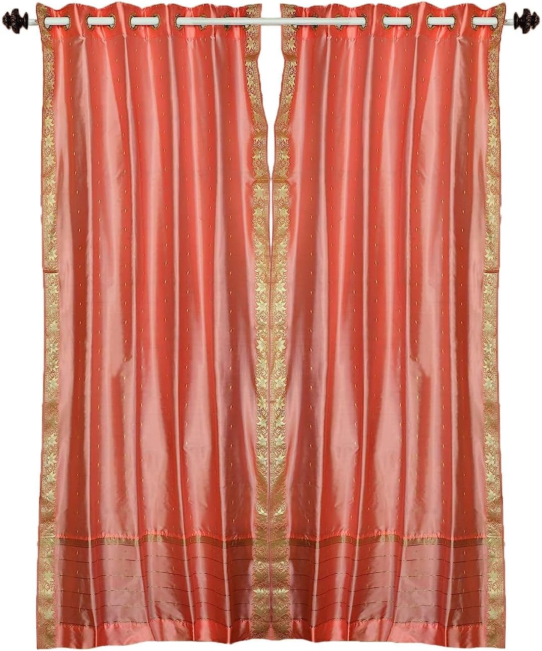 Handcrafted Violet Red Indian Sari Curtains, Tiebacks Included Unlined Ring Top Sari Sheer Curtains, 43"W x 84"L, Beauty & Elegance for Living Rooms, Bedrooms, and Dining Rooms, Sold in Pairs