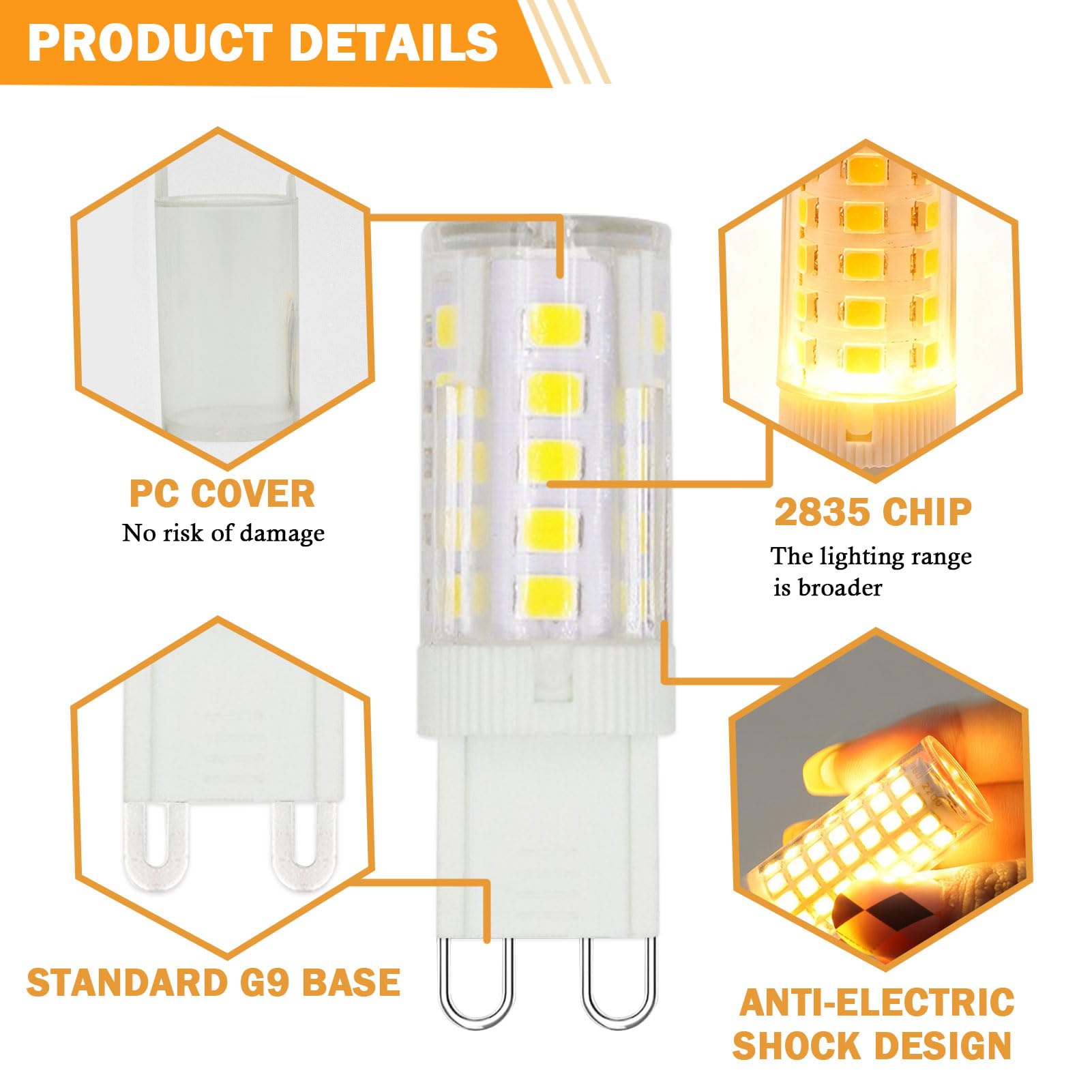 G9 LED Bulbs 5W Warm White G9 Light Bulbs Equivalent to 40W-50W Halogen 3000K CRI>80 500LM 360° Beam Angle No Flicker Non-Dimmable Energy Saving for Home Lighting Decor Chandelier Ceiling 6 Pack - Image 4