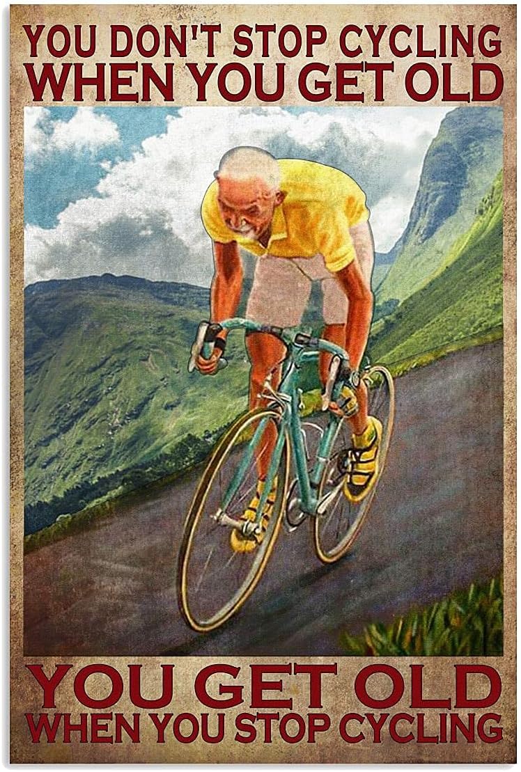 Pzecaru Old Man Riding Bike 5D Diamond Painting Kits for Adults & Beginner Full Drill Motivational Quote Don't Stop Cycling Diamond Art Paint with Round Diamonds Gem for Home Wall Decor 20X20 Inch