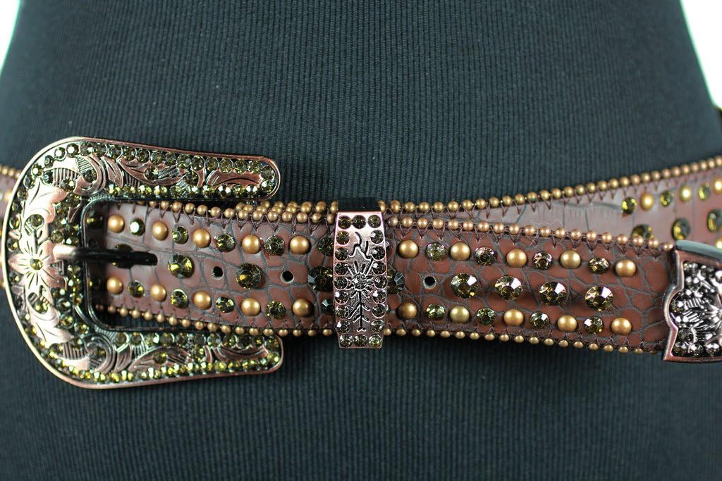 DF BROWN Cross Western Rhinestone Bling Studded Removable Buckle Belt