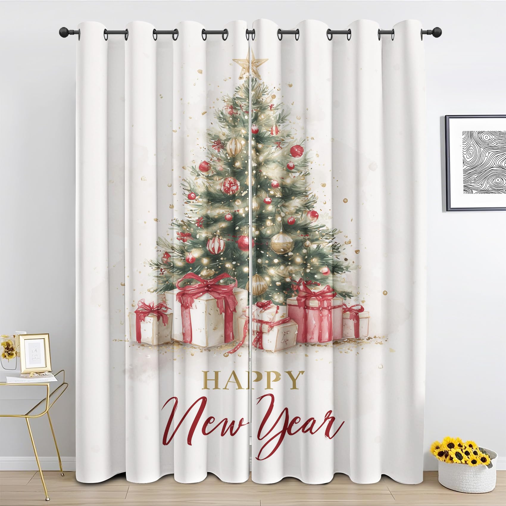 Rideau occultant sapin de Noël isolant thermique pour chambre lot de 2