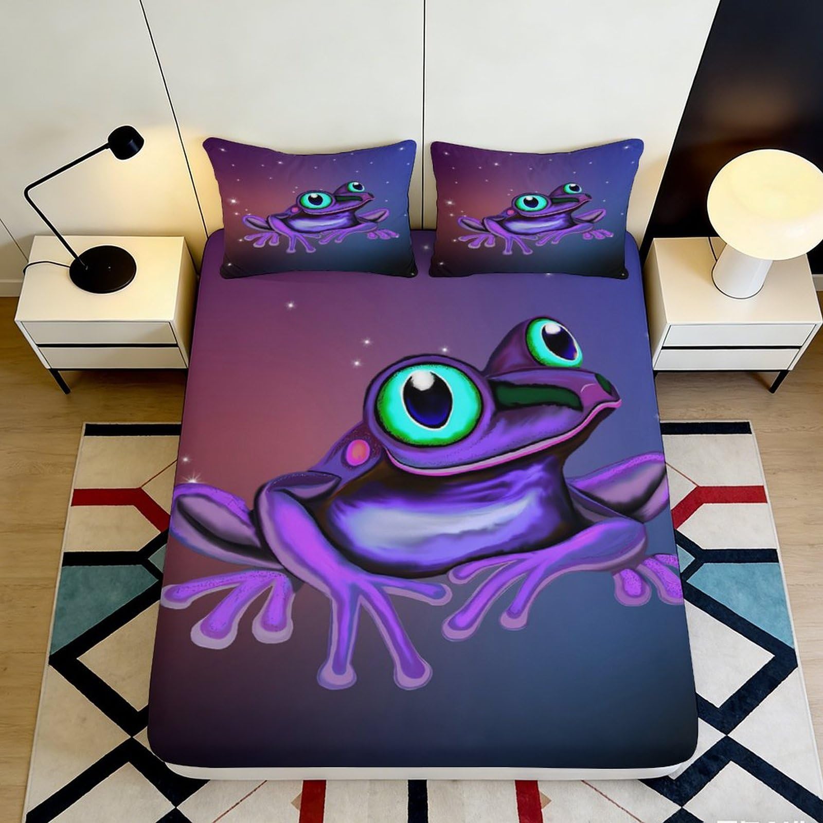 Pnayamiorkfel Style-5 3D Printed Purple Frog Fitted Sheet Microfiber Soft Anti-Slip Large Eye Cartoon Bed Cover For Bedroom Guest Dorm Decor 90X200x25cm