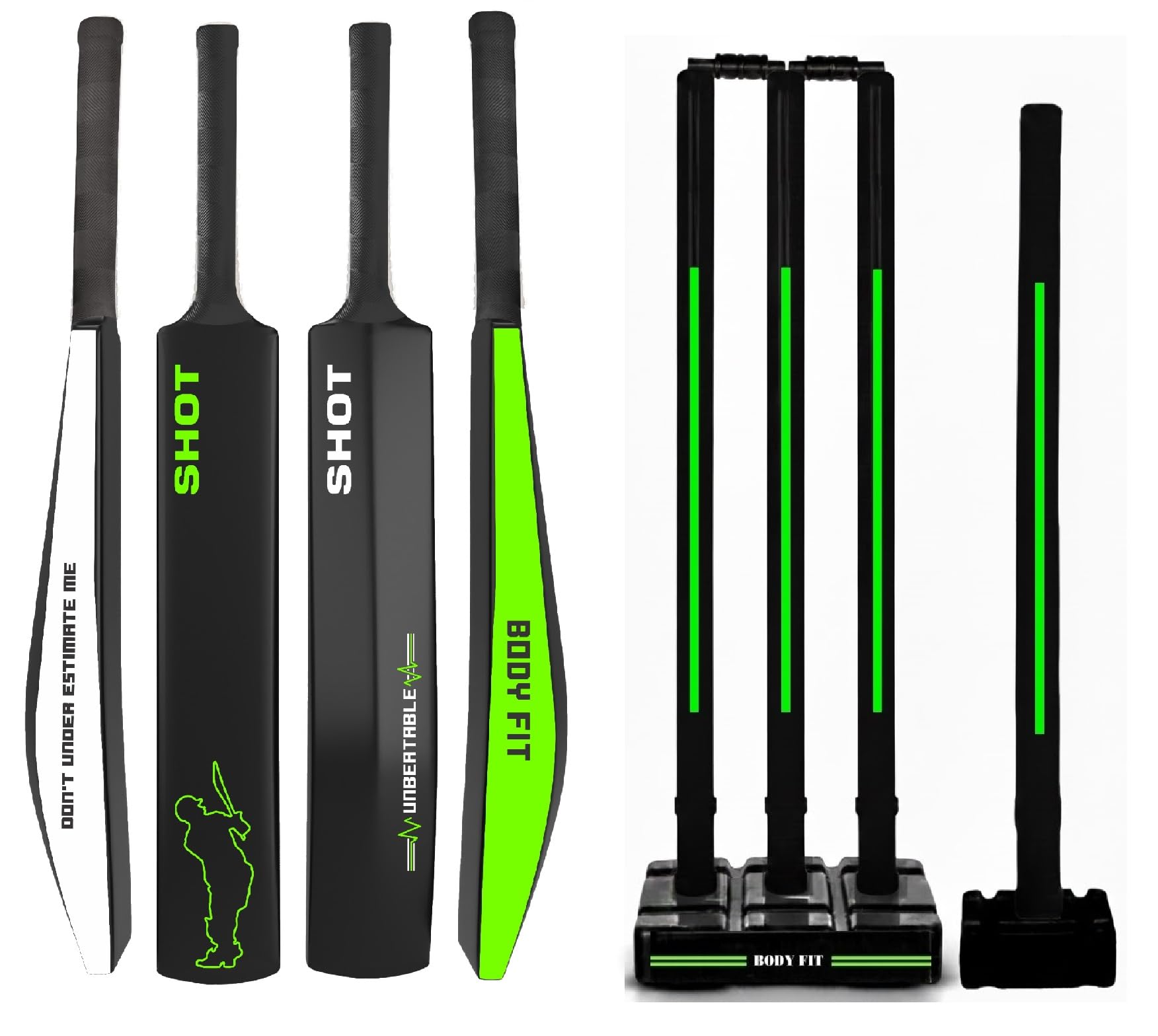 Bodyfit Shot Heavy Duty Premium T-20 Cricket Bat for Men, Women & Children | Lightweight| Full Size| | Hard Plastic Bat| Premium Cricket Wicket Set l 4 Stumps+2 Bails+2 Stands Set Green-BG.-picture-13