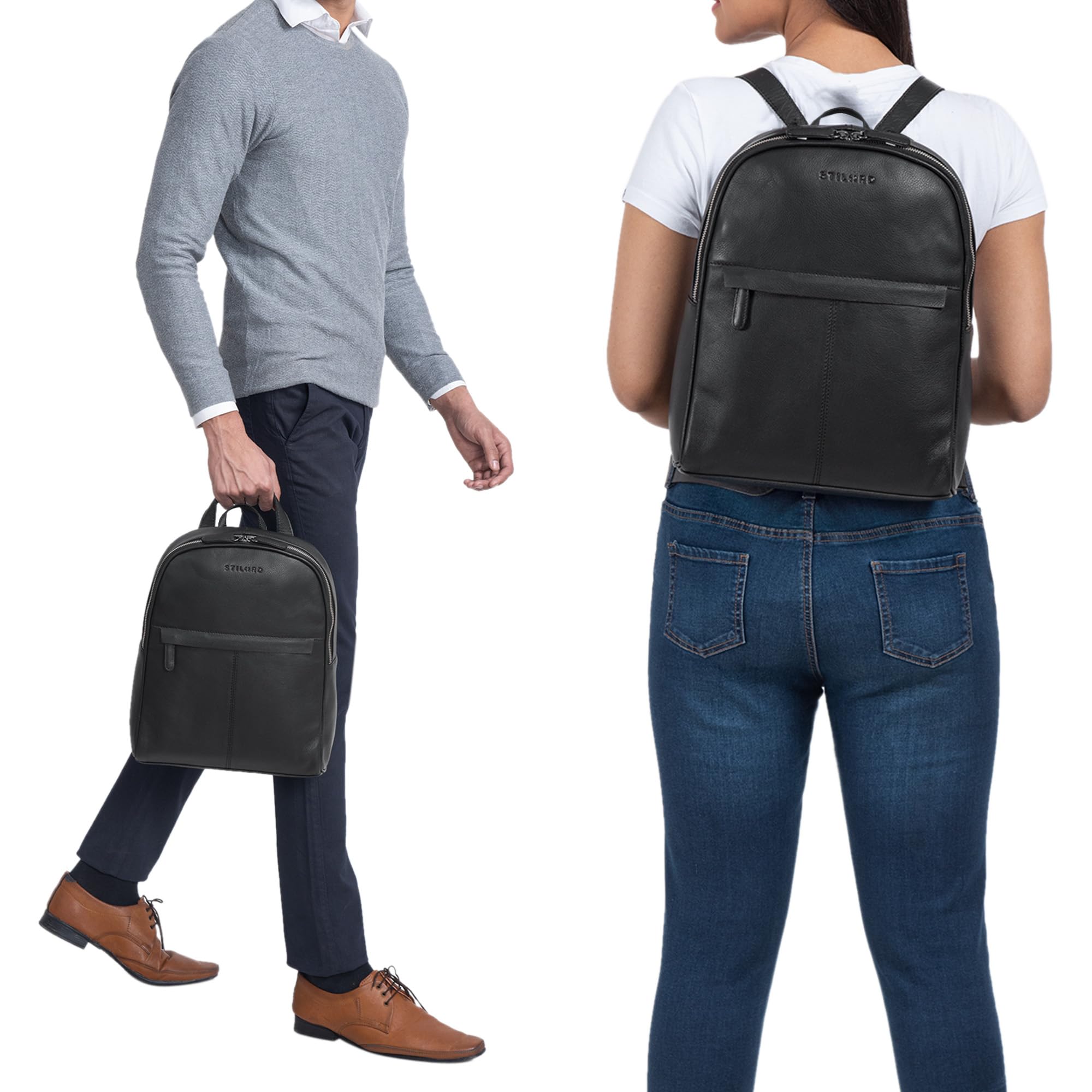 STILORD "Renée" Skórzany Plecak Roboczy Mały plecak skórzany Plecak ręczny Plecak skórzany na Laptop Torebka ręczna City Going Out Daypack Leather Kolor:czarny