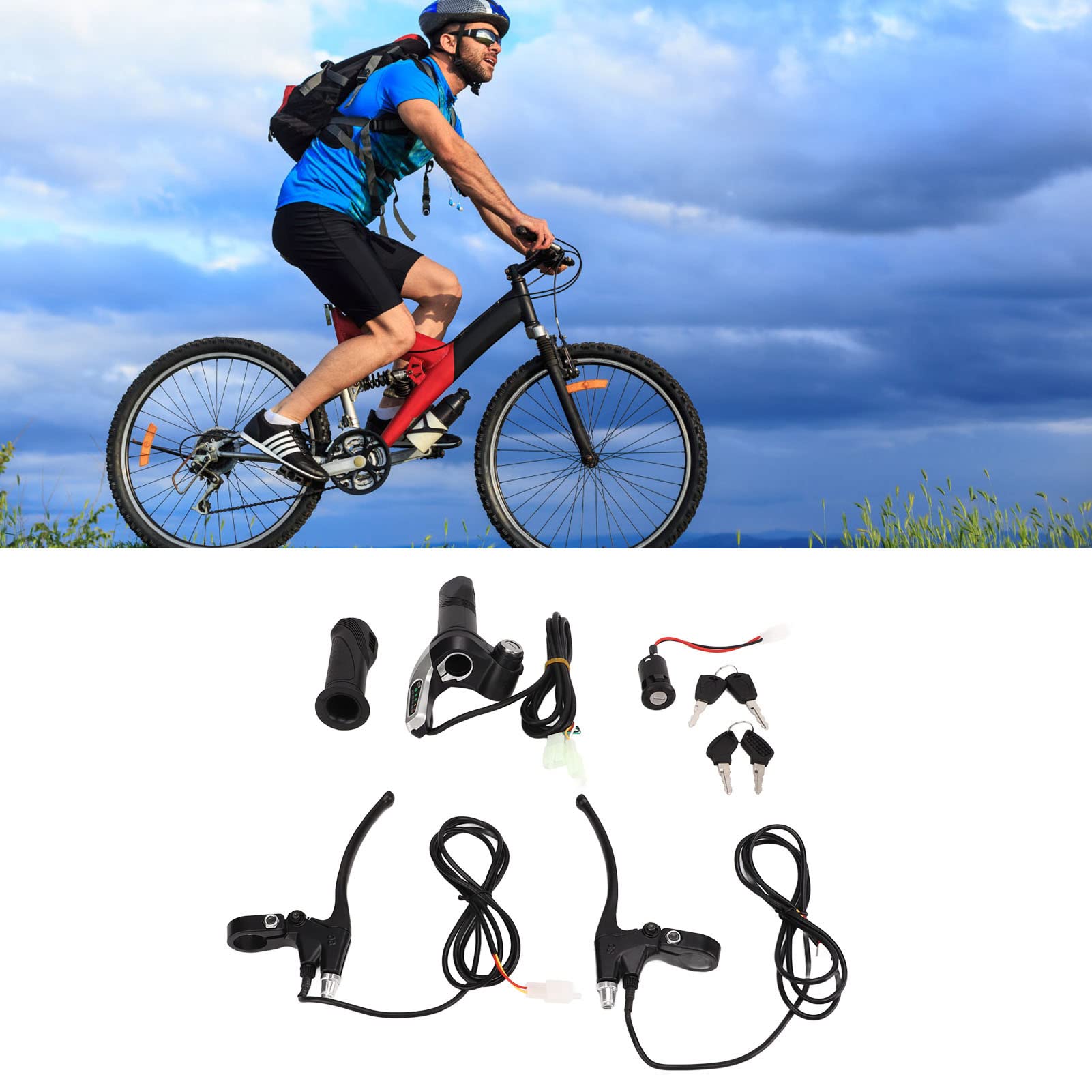 Poignée d’accélérateur pour vélo électrique, poignée de vitesse à torsion en alliage d’aluminium et ABS avec 5 voyants pour vélo électrique 48 V – Modification de vélo électrique,
