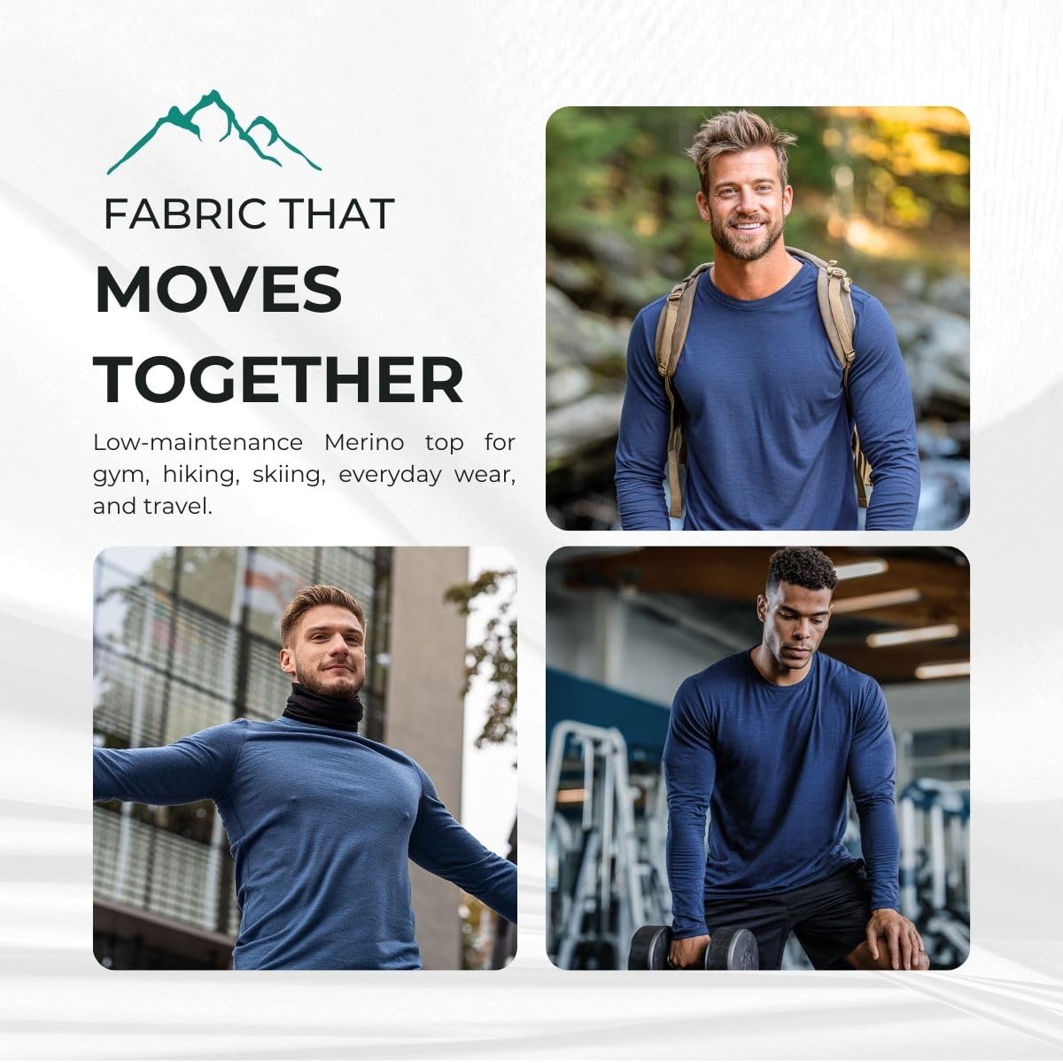 menique 100 % lana merino de manga larga para hombre, camisas térmicas de capa base, camisa de ajuste delgado, transpirable, cuello redondo, para correr, viajar, gimnasio, senderismo, esquí
