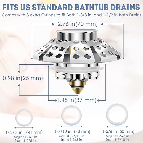 Miniatura 5 de Universal Bathtub Stopper, Pop Up Tub Drain Stopper, Bath Tub Drain Plug with Drain Hair Catcher, Replaces Lift and Turn, Tip-Toe and Trip Lever