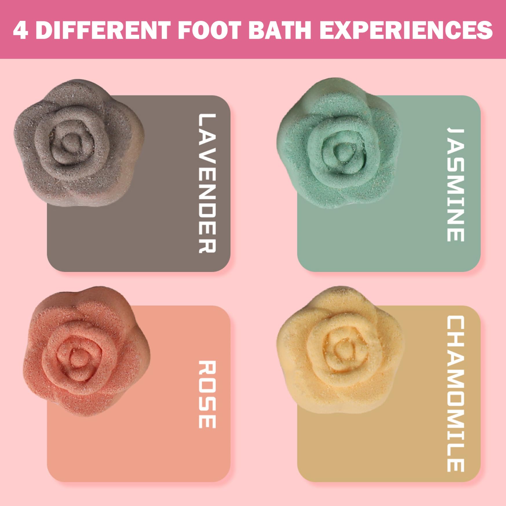 Bombes de bain pour les pieds (12 pièces/ensemble) Sels de bain naturels aux 4 parfums lavande, jasmin, rose et camomille. Idéales pour les pieds secs, calleux, crevassés et abîmés. Désodorisan
