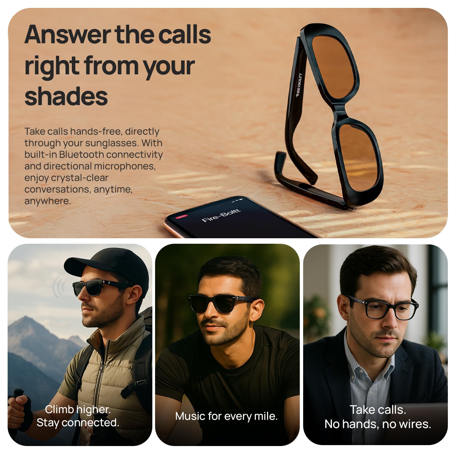 Fire-Boltt Fire-Lens Dune Smart Glasses, Bluetooth Calling & Open-Ear Bluetooth Sunglasses with HD Sound & Smart Audio Touch Controls Voice Assistant (Siri/Alexa/), Fast Charging for Men & Women — Amazon image 8