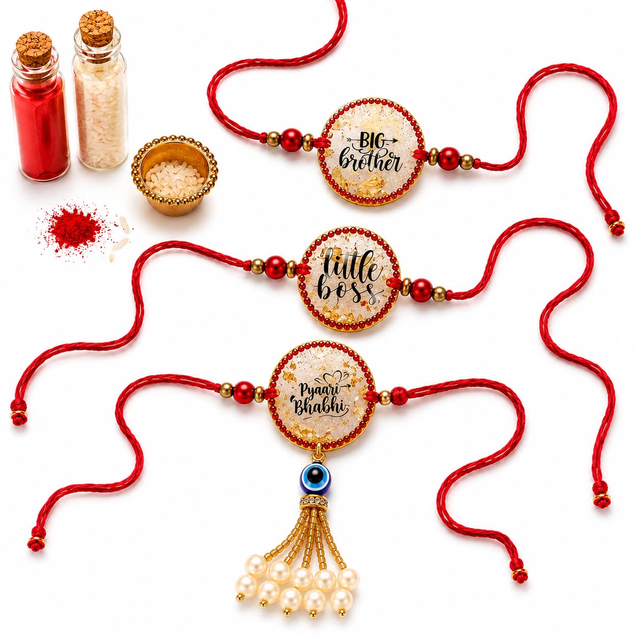 AAANCHQALA Designer Resin Rakhi Collection | Big Brother Little Brother Lumba Bhabhi Elegant Handcrafted Set | Waterproof Thread | Pack of 3-picture-31