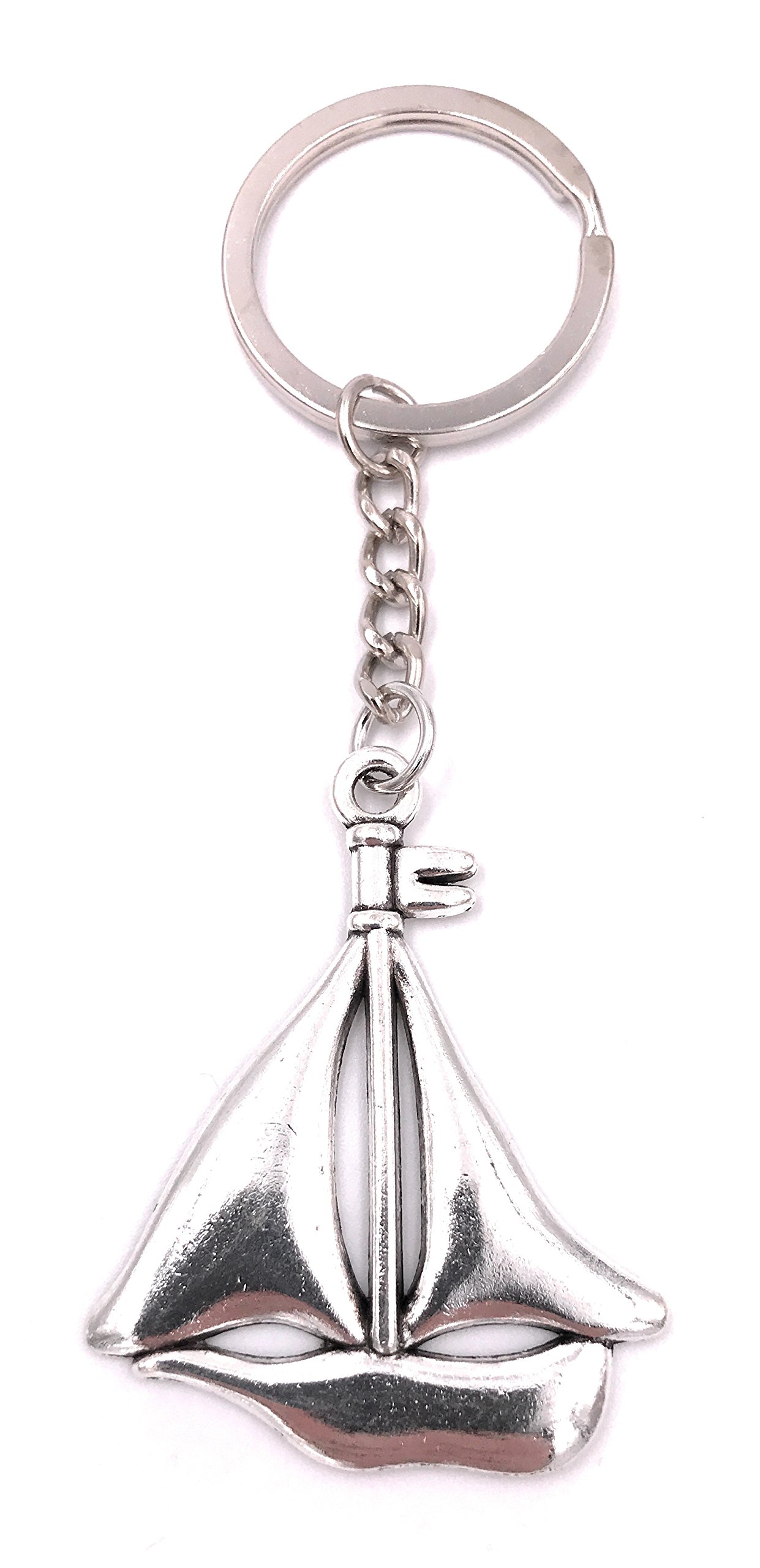 H-Customs Sailboat small ship Key chain pendant silver metal