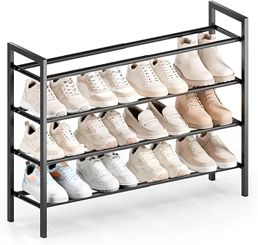 Bumusty 4 Tier Expandable Shoe Rack for Closet, Black