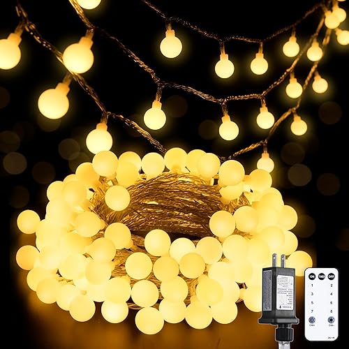 JMEXSUSS Guirnalda de 100 luces LED conectables para interiores y dormitorios, 33 pies de color blanco cálido con enchufe remoto, 8 modos de luces