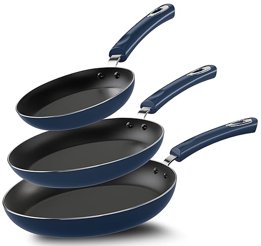 Utopia Kitchen Nonstick Cookware 3 Piece Set, Non-Stick Frying Pans with Induction Bottom, 8, 9.5 & 11 Inches Frying Pans with Bakelite Handles, PFOA Free, Midnight Blue & Black - Midnight Blue