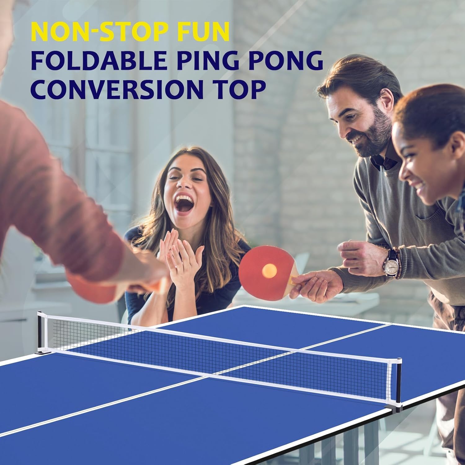 7ft Faltbar Tischtennistisch Tischtennisplatte Top Mit Netz Tischtennistop für Billardtisch blau Indoor 210 x 120cm