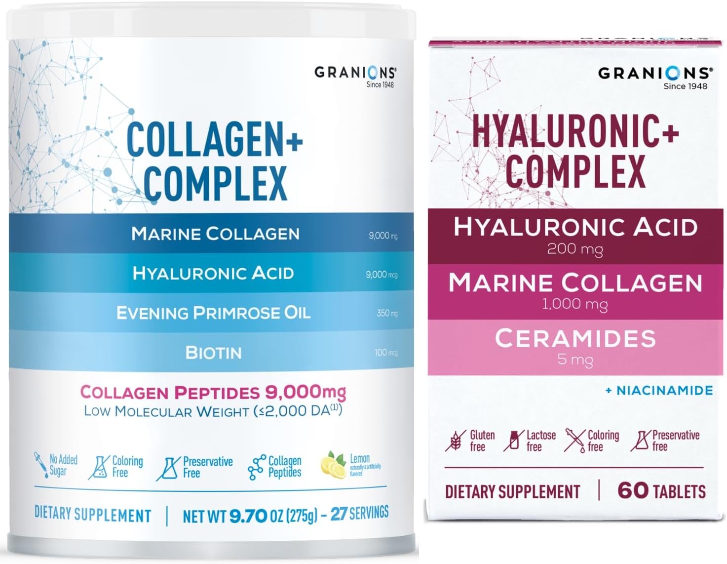 Granions Collagen Hyaluronic Complex and Marine Collagen Lemon Powder Hydrating Beauty Bundle