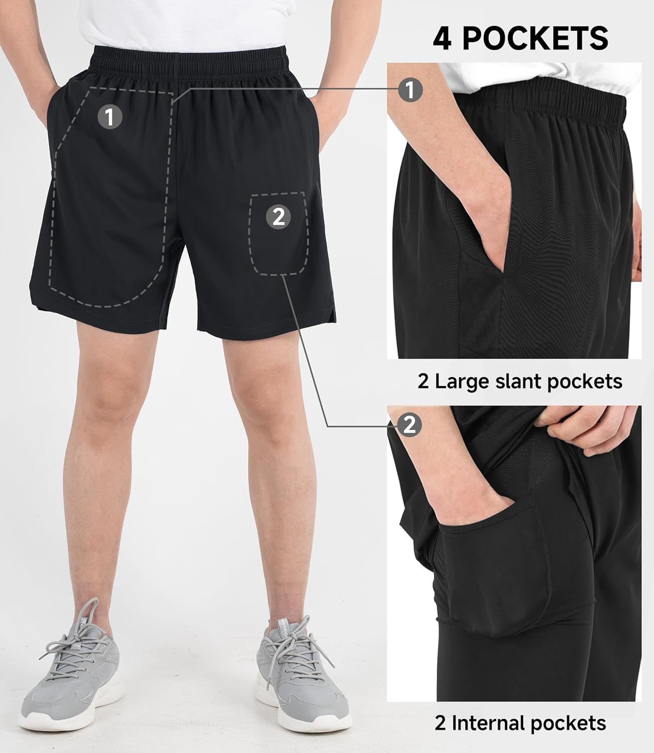 TLAENSON Boys Athletic Shorts with Compression Liner, Kids 2 in 1 Quick Dry Basketball Running Shorts with Pockets - Image 5