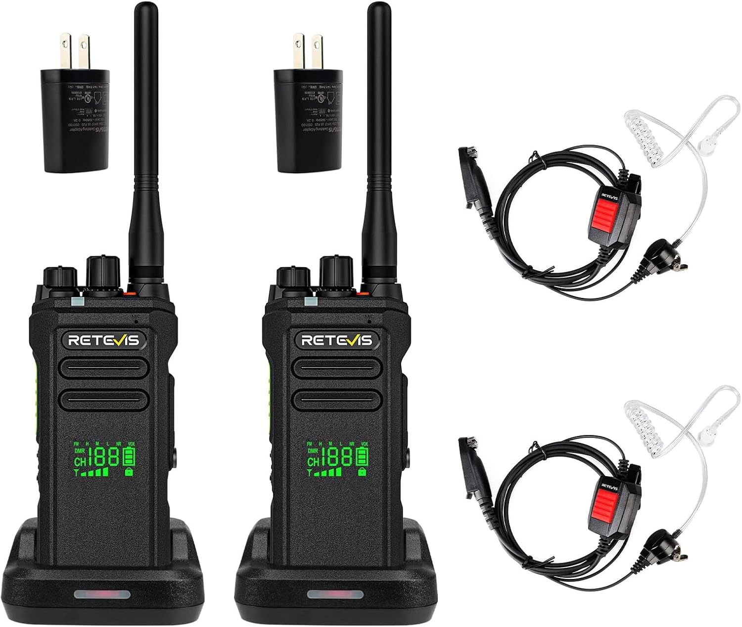 Retevis NR30D Digital 2 Way Radio Bundle with Earpiece(2 Pack),Compatible with Motorola DMR Radios,Professional DMR Two Way Radio Handheld,IP67 Waterproof,High Power Walkie Talkies for School Patrol