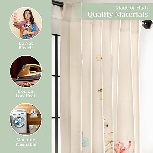 Miniatura 3 de Maison d Hermine - Cortinas 100% algodón - Cortinas traslúcidas para sala o dormitorio con jareta para cortinero y presillas - 1 panel, Floral