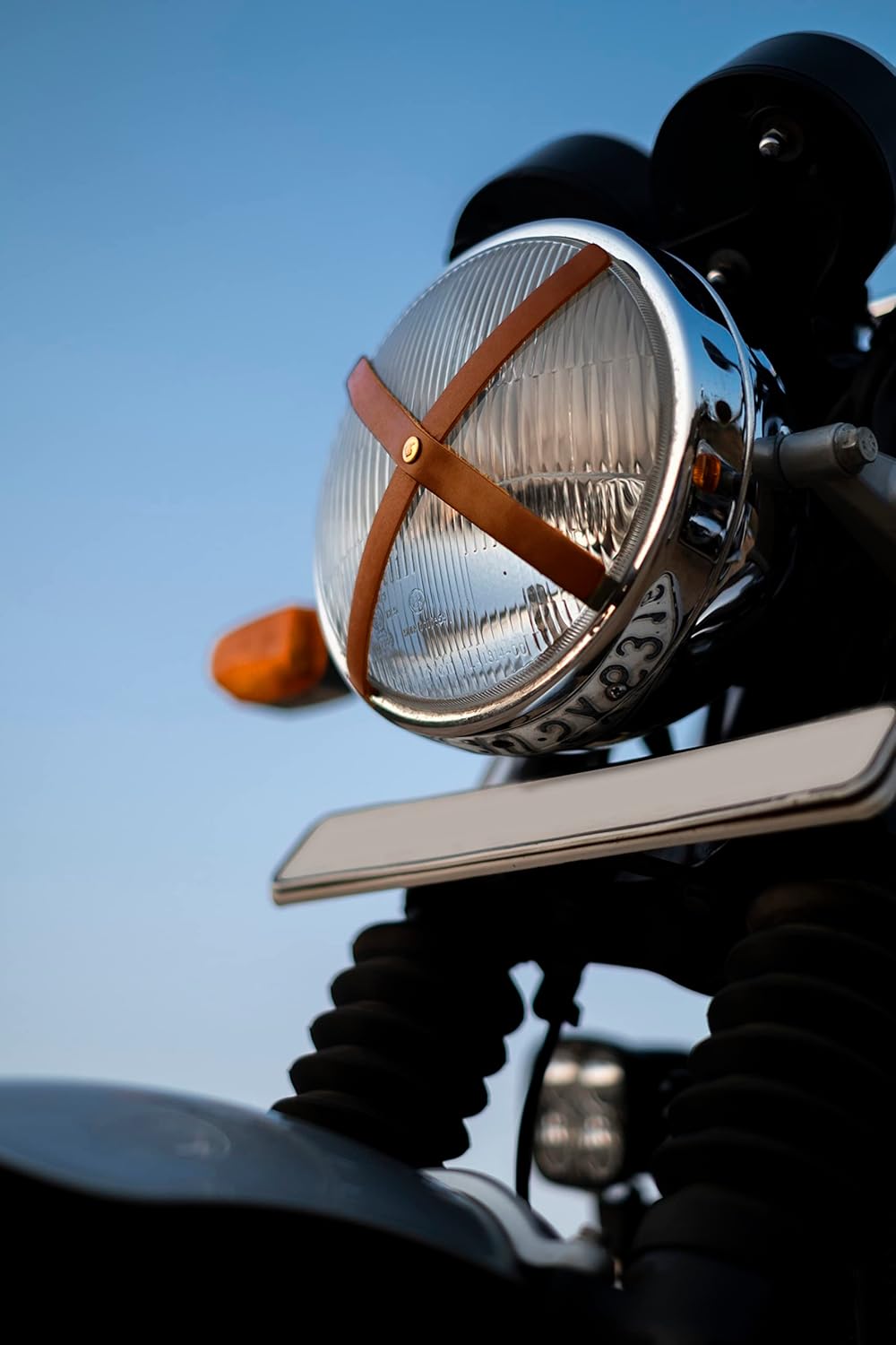 Trip Machine Company Genuine Leather Sticker Cafe Racer Headlight X Tape Universal Bike Vintage Motorcycle Accesories Easy To Install With Heavy Duty 3M Adhesive (Vintage Tan)