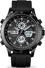 PINDOWS Men's Watches, Waterproof Digital Analog Sports Watches for Men, Multifunctional Heavy Duty Outdoor Watch with LED Backlight