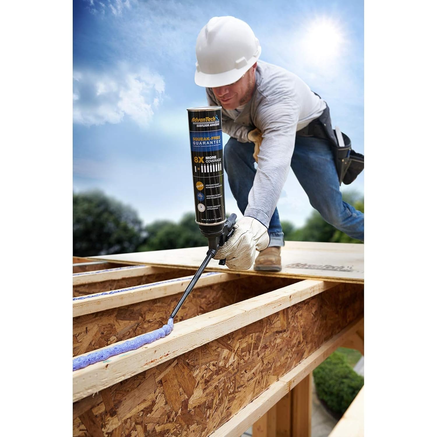 AdvanTech Subfloor Adhesive - Heavy-Duty Polyurethane Adhesive - Gun-Applied Spray Foam for Subfloor Installation - Professional-Grade - Squeak-Free Guarantee - Pack of 6 Cans - 24 oz Each