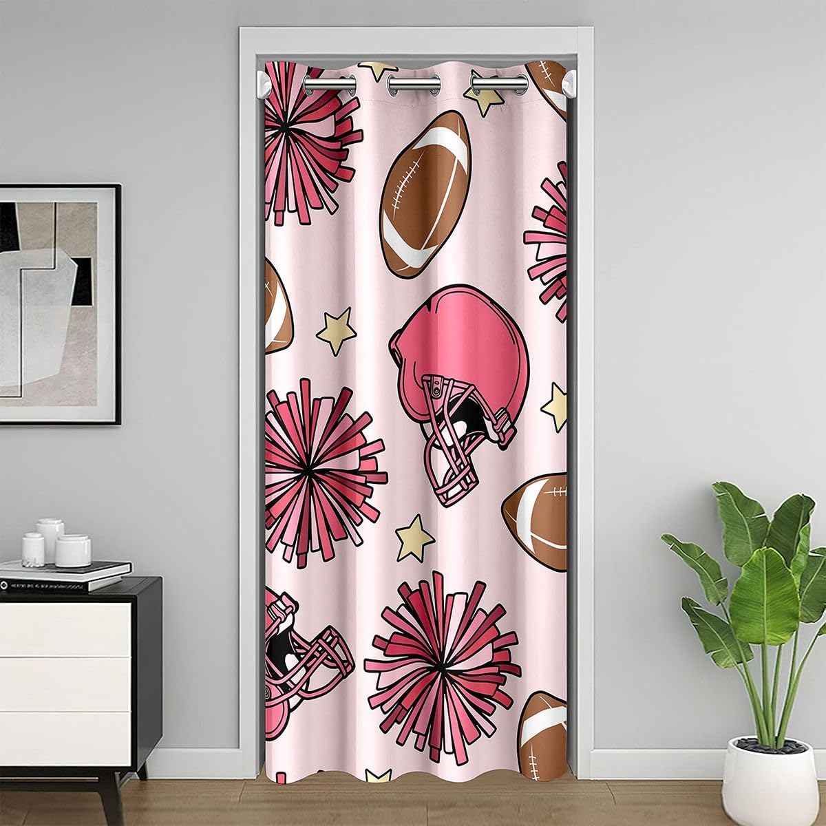 Pink Football Helmet Door Curtain ( 1 Panel ),American Football Sport Doorway Privacy Curtain for Kids Girl Teens Cheerleader Girl Closet Door Curtains Cute Little Star Bedroom Kitchen Decor,42"Wx80"L