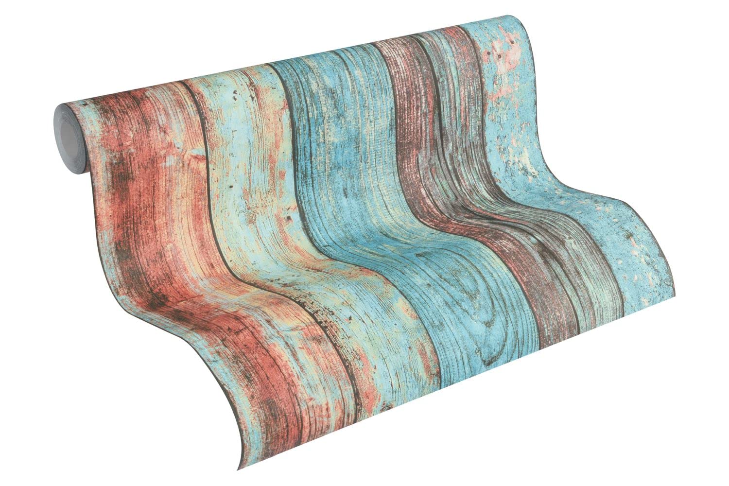 Sanders & Sanders papier peint imitation bois multicolore, bleu, rouge et marron 53 cm x 10.05 m