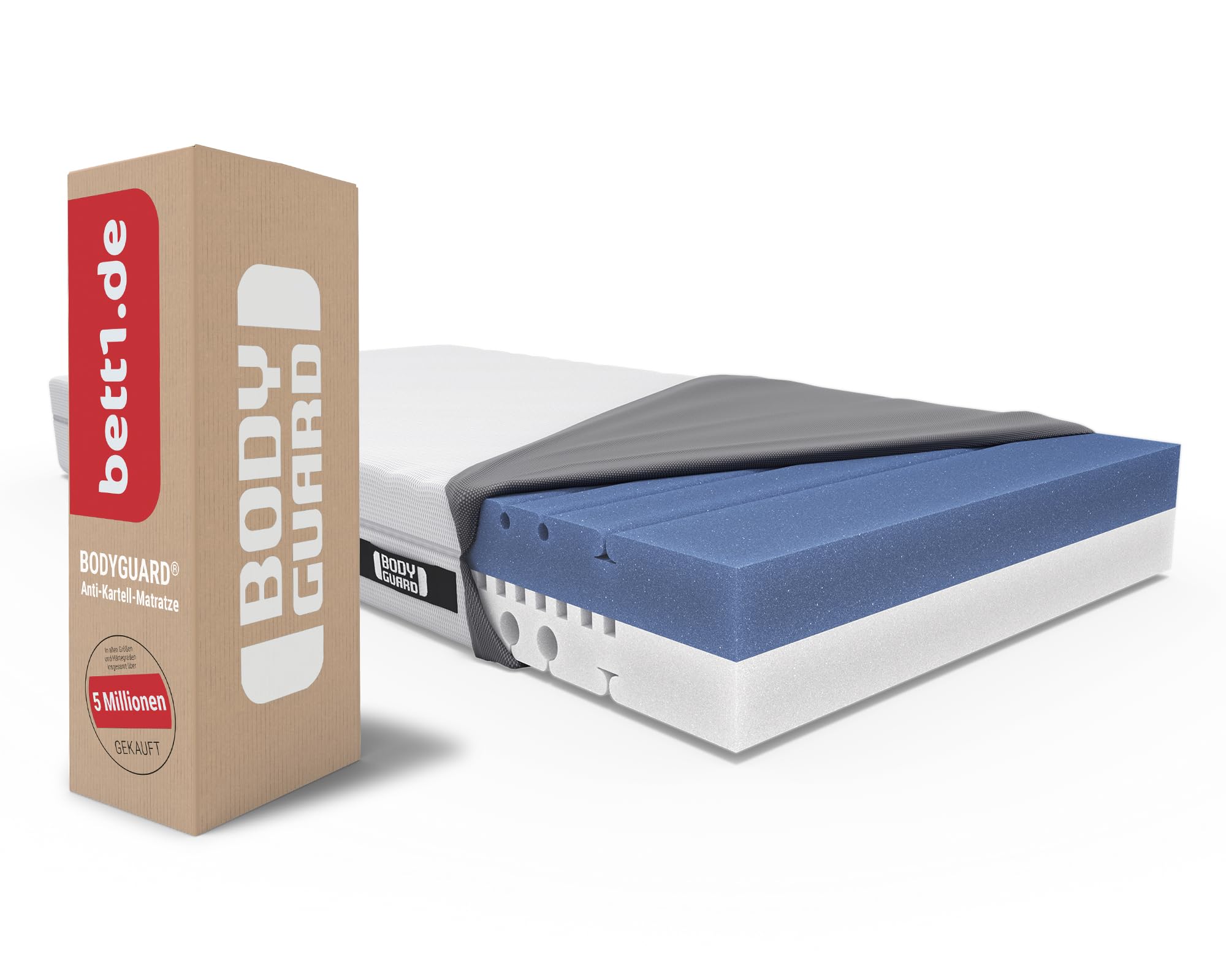 bett1 | BODYGUARD® Anti-Kartell-Matratze 160x190. Deutschlands meistgekaufte Matratze (mittelfest, 2in1 Liegehärten mittel/fester, Bezug waschbar bis 60 Grad, Oeko-TEX® 100, Ergonomiemodule, QXSchaum)