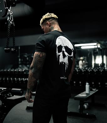 Gymreapers Skull 吸湿発散Tシャツ 男性用 - 半袖 ワークアウト ジム シャツ - ランニング アスレチック ティー & ドライフィット Tシャツ