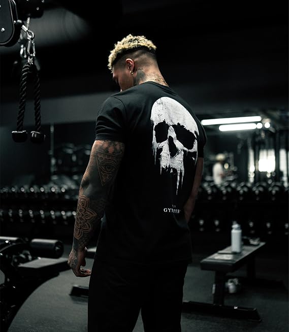 Gymreapers Skull 吸湿発散Tシャツ 男性用 - 半袖 ワークアウト ジム シャツ - ランニング アスレチック ティー & ドライフィット Tシャツ