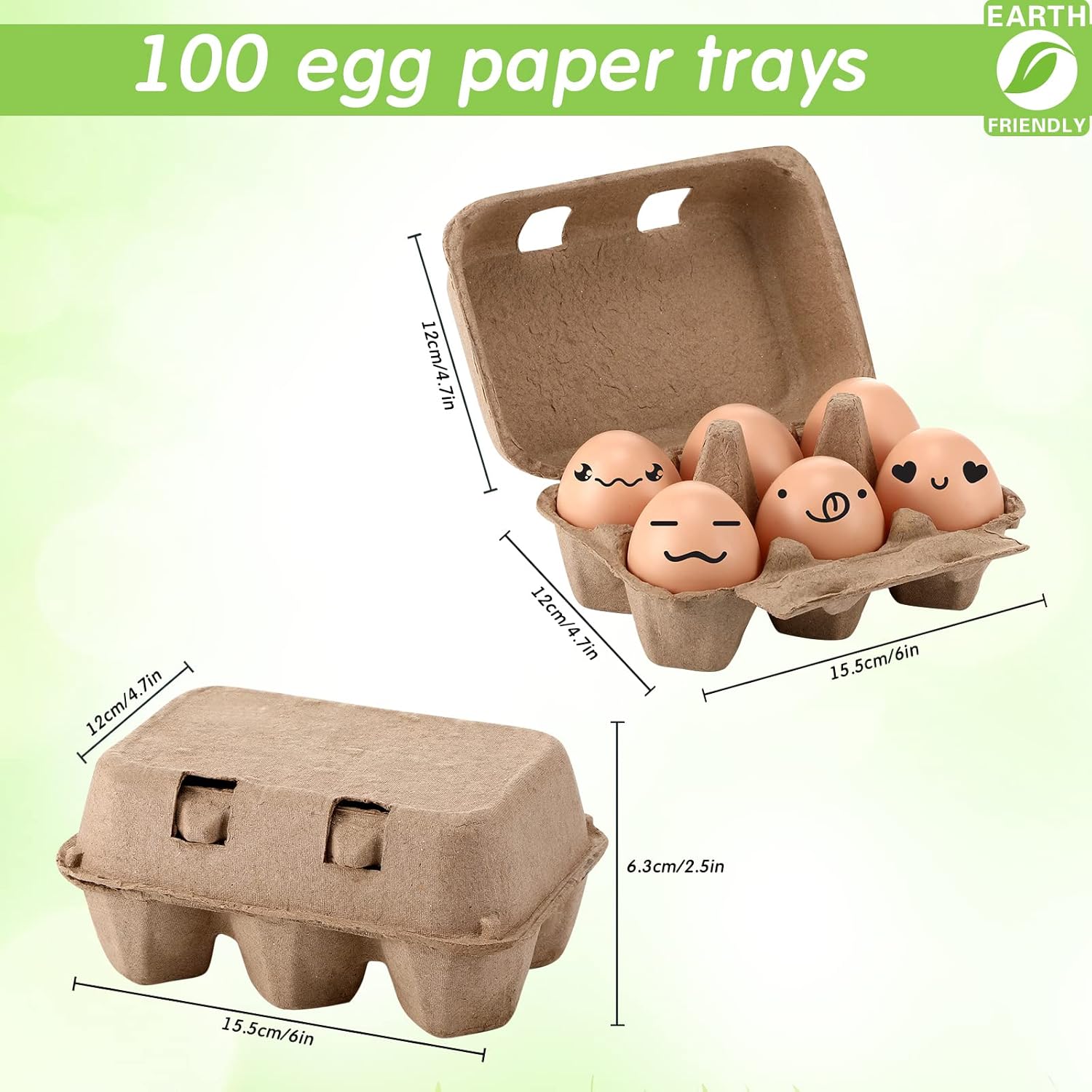 Sieral 100 Pcs Paper Egg Cartons Bulk for Chicken Eggs Blank Pulp Fiber Egg Tray Holder Reusable Empty Storage Containers for Farm Market Kitchen Camping Picnic DIY(6 Count)