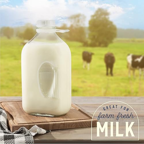 Miniatura 7 de kitchentoolz Botellas de leche de vidrio de 64 onzas con boquillas de vertido y tapas a prueba de manipulaciones, recipientes de medio galón,